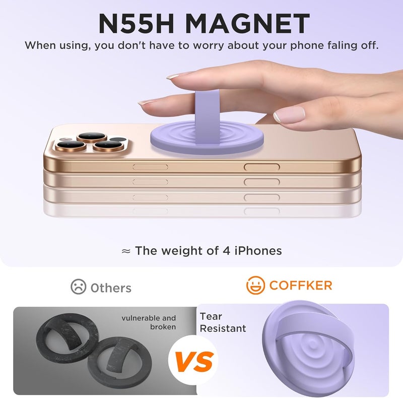 COFFKER Magnetic Phone Grip Ring Holder, Liquid Silicone Magnet Cell Phone Grip Finger Loop, Compatible with Magsafe, Back of Phone for iPhone 17/16/15/14/13/12 Series, Lilac Purple - Image 5